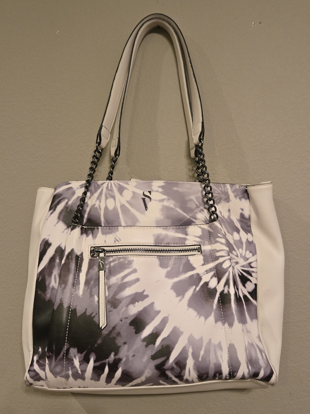 Ivory Grey Tie-Dye Design Bag with Chain Handles Simply Vera Vera Wang
